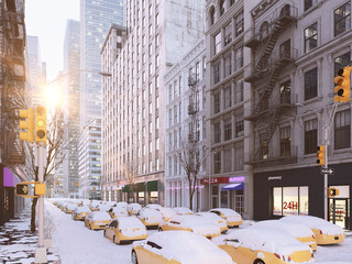 blizzard in new york city. 3d rendering