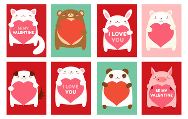 Valentine banner with cute animals