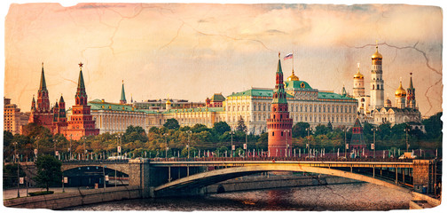 Московский Кремль. Стилизация под старинную открытку