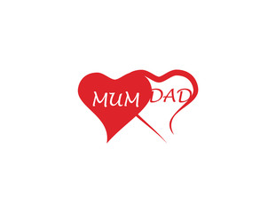 Two loving hearts, Mom and Dad. Vector illustration