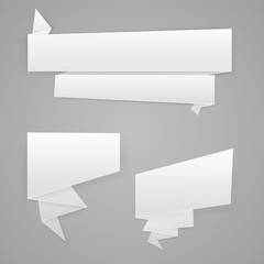 White paper origami banners set. Speech bubbles and ribbon