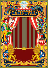 Carnival poster template. Circus vintage theme for kids birthday party invitation or post. Quality vector illustration. - 188192294
