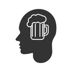 Human head with beer mug glyph icon