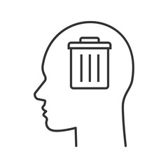 Trash can inside human head linear icon