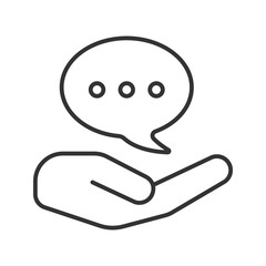 Open hand with speech bubble linear icon