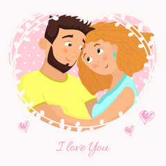 Man and woman in love. St. Valentine's day cartoon vector illustration.