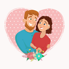 Man and woman in love. St. Valentine's day cartoon vector illustration.