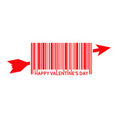 Icono plano codigo de barras HAPPY VALENTINES DAY flecha rojo