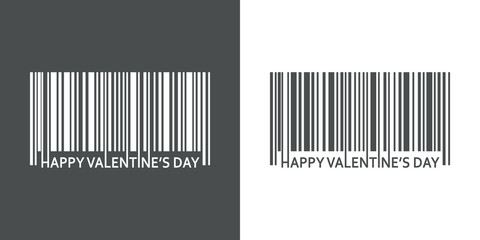 Icono plano codigo de barras HAPPY VALENTINES DAY gris y blanco