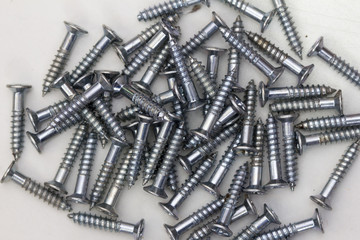 Close-up on screws, metal screws, iron screws, wood screws