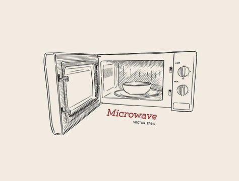 Vector Illustration Of A Microwave Oven.