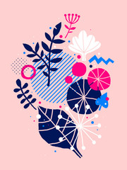 Abstract composition with hand drawn floral elements. Useful for advertising, design, prints and posters.