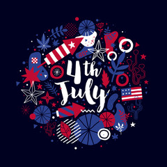 Abstract composition in a shape of a circle with patriotic elements. Useful for 4 July Independence day invitations, advertising and posters.