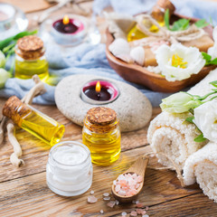 Obraz na płótnie Canvas Spring spa wellness setting concept, background with essential oil soap cream
