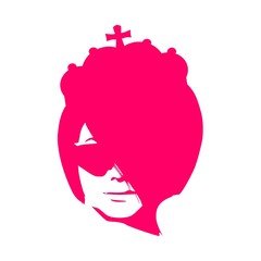 Front view of princess or queen face. Elegant silhouette of a woman wearing sunglasses. Short hair. Monochrome gamma.