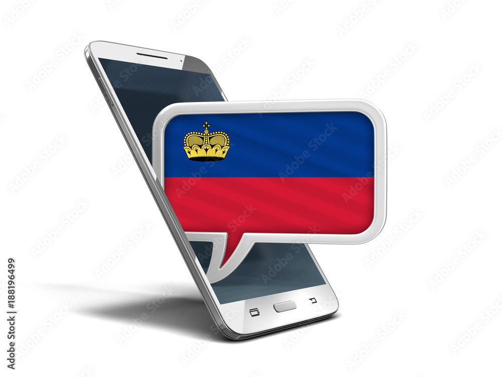 Poster touchscreen smartphone and speech bubble with liechtenstein flag. image with clipping path