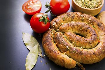 homemade sausage and seasoning on the table