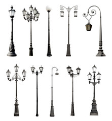 Set of decorative lampposts