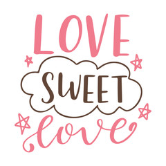 Hand drawn poster with love elements. Brush calligraphy. Happe Valentines Day. Vector illustration