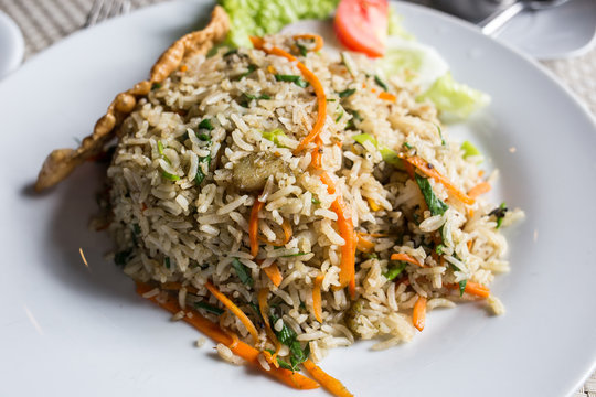 rice with vegetables and seafood. curry rice
