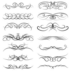 Set of vintage decorative curls, swirls, monograms and calligraphic borders. Line drawing design elements in black color on white background. Vector illustration.
