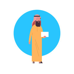 Arabic Business Man Icon Wearing Traditional Clothes Full Length Arab Businessman, Muslim Male Avatar Flat Vector Illustration