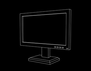 Computer monitor icon. Isolated on black background. Vector outline illustration.