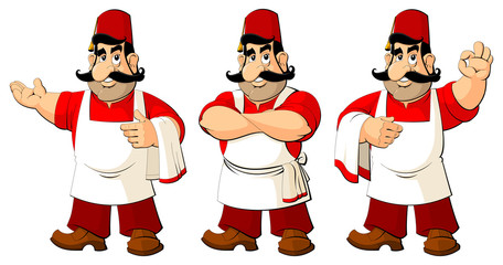 Turkish cook. Cartoon character. A set of images.