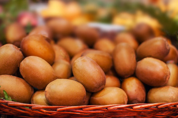  Kiwi fruit background. Organic Ripe  kiwi  at  market. Harvesting concept.