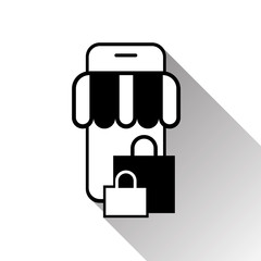 Online Shopping With Smart Phone Icon On White Backgroound With Shadow Vector Illustration