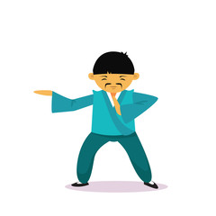 Asian Man Cartton Character Wearing Traditional Clothes Kimono Showing Martial Arts Isolated Over White Background Flat Vector Illustration