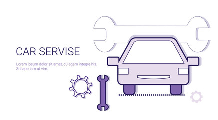 Car Service Mechanic Repair Concept Template Web Banner With Copy Space Vector Illustration