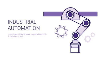 Industrial Automation Assembly Line Conveyor Production Concept Template Web Banner With Copy Space Vector Illustration