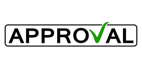 word approval with the green checkmark instead the letter V, vector concept consent, approval, endorsement consideration
