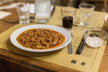 A Tripe Dish On A Restaurant Table
