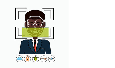 Face Recognition And Identification System Biometrical Identification African American Business Man Face Scanning Vector Illustration