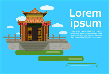 Obraz premium Chinese Pagoda Building View Asian Traditional Landscape Background Orient Architecture Element Concept Flat Vector Illustration