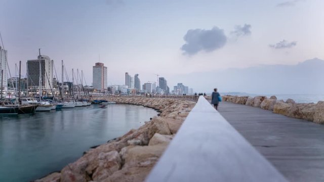 Tel Aviv port skyline sunset time lapse