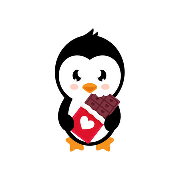 cartoon lovely penguin with chocolate