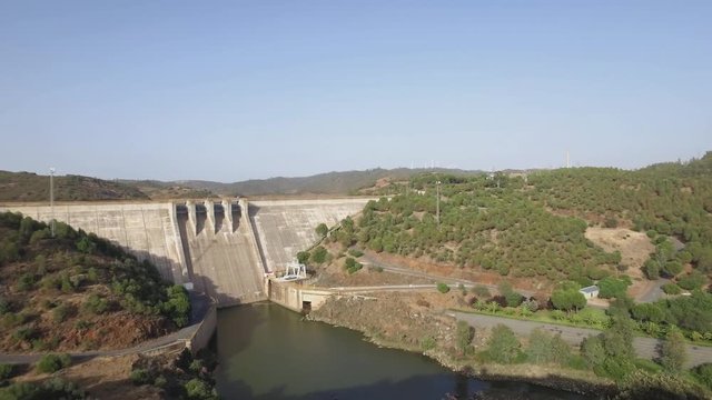Pomarao Dam and hydroelectric power station on Chanza Reservoir near river Guadiana  between Portugal and Spain