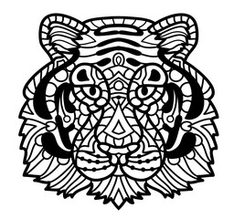 Vector Tiger. Zentangle Tiger face illustration, Tiger head print for adult anti stress coloring page.