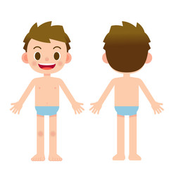 Vector cute kid, girl character showing parts of the body isolated on white background.