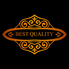 Golden vintage calligraphic label. Ornate logo template for design of invitations, greeting cards, banners, posters, placards, badges, hotel, restaurant, business identity. Vector illustration.