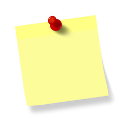 Post It, yellow stick note, paper, red Pin 
