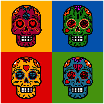 Sugar skulls pop art background
