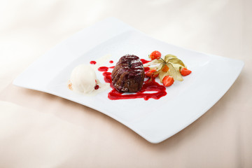 Chocolate fondant with ice cream