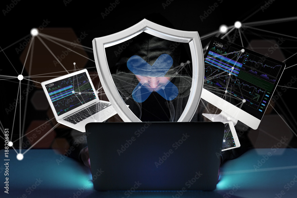 Poster hacker man in the dark using computer to hack data and information system