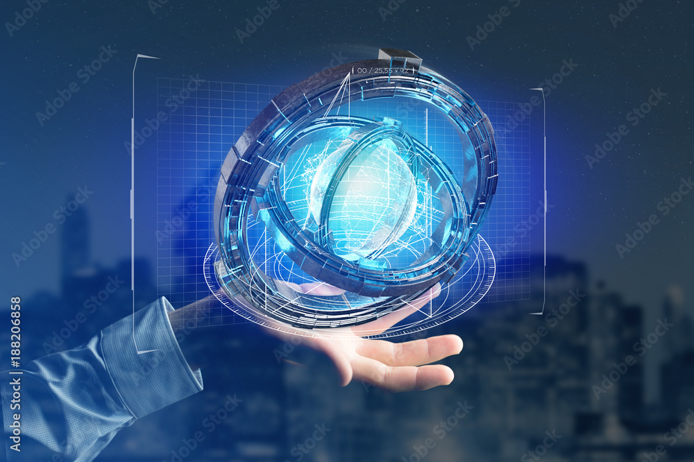 Poster hologram made of wheel with a futuristic data interface - 3d rendering
