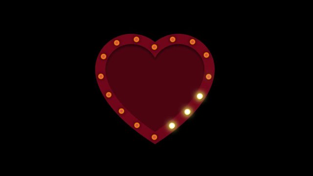 Valentines Day animation with alpha channel. Template for your text or sign. Can be used for motion for wedding, married or Honeymoon. Vegas vintage style. Heart shape
