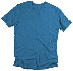 Front view of blue t-shirt on white background.